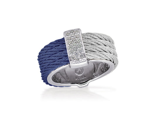 Blueberry & Grey Cable Petite Colorblock Ring with 18kt White Gold & Diamonds