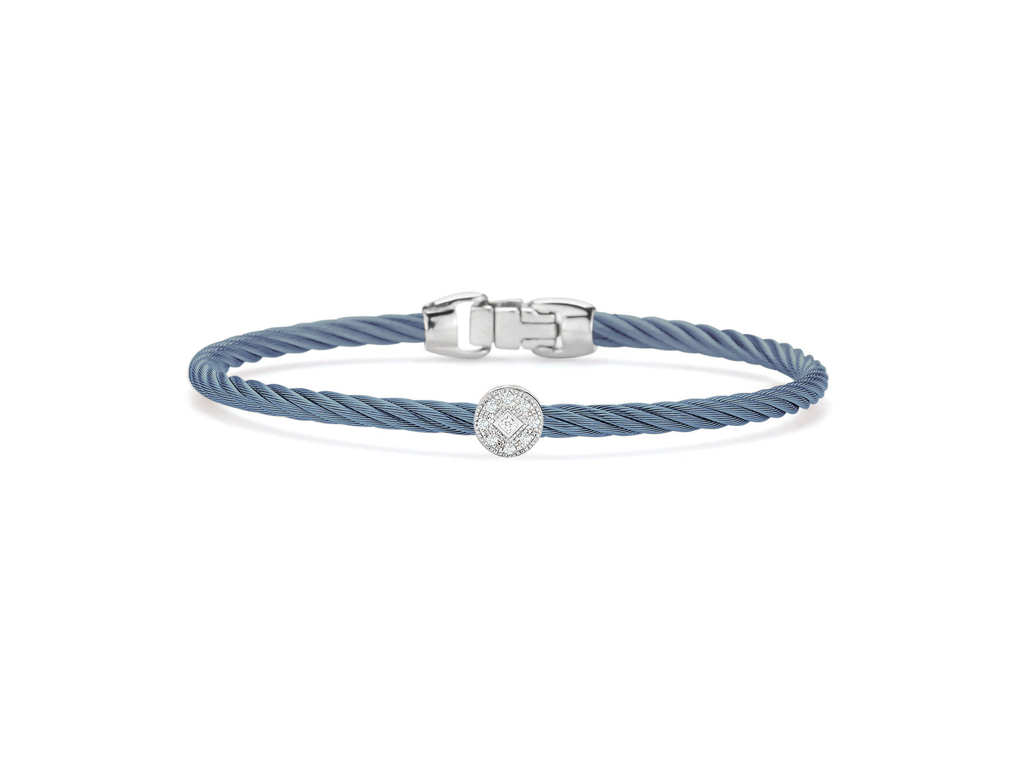 ALOR Stainless Steel and White Gold Blue Cable Bangle