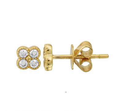 14k Yellow Gold Diamond Clover Stud Earrings