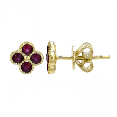14k Yellow Gold Ruby Clover Stud Earrings