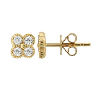 14k Yellow Gold Diamond Clover Stud Earrings