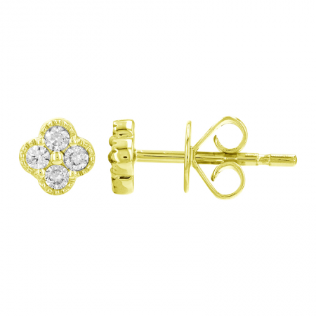 14k Yellow Gold Diamond Clover Stud Earrings