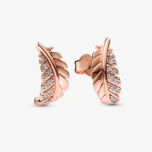 Floating Curved Feather Stud Pandora Earrings