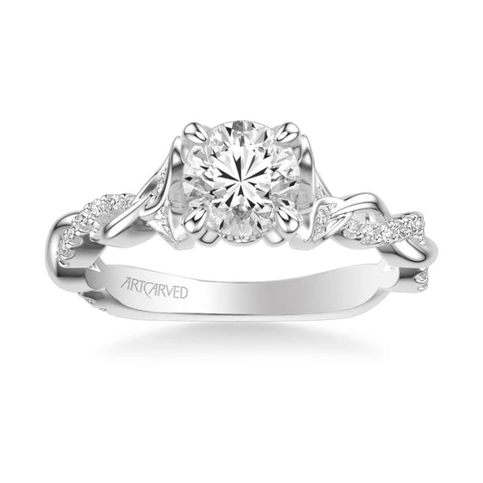 Amaryllis Contemporary Side Stone Floral Diamond Engagement Ring
