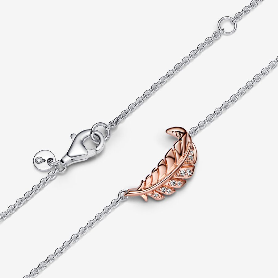 Two-Tone Floating Curved Feather Pandora Necklace