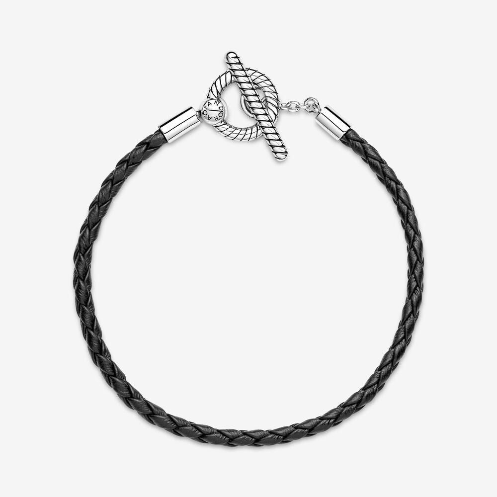 Braided Leather T-Bar Pandora Bracelets
