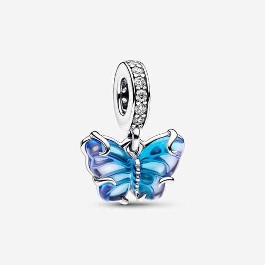 Blue Murano Glass Butterfly Dangle Pandora Charm