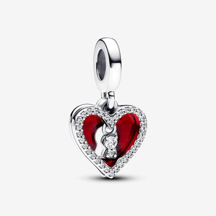 Red Heart & Keyhole Double Dangle Pandora Charm