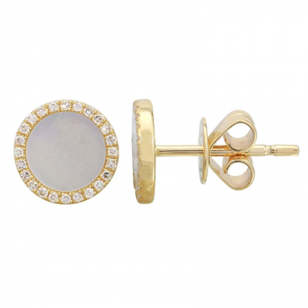 14k Yellow Gold Circle Mop Stud Earrings