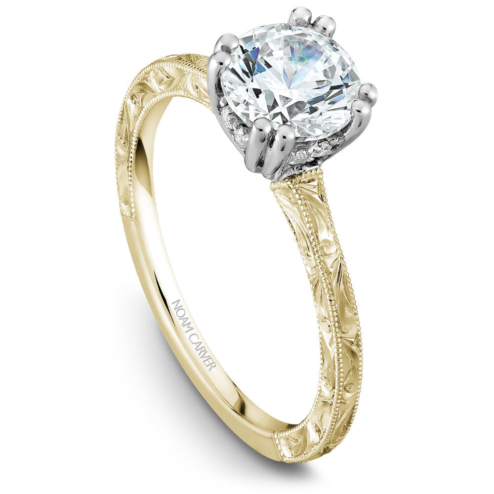 Noam Carver Hand Engraved Solitaire Engagament Ring with Diamond Peek-A-Boo Halo B004-02EA