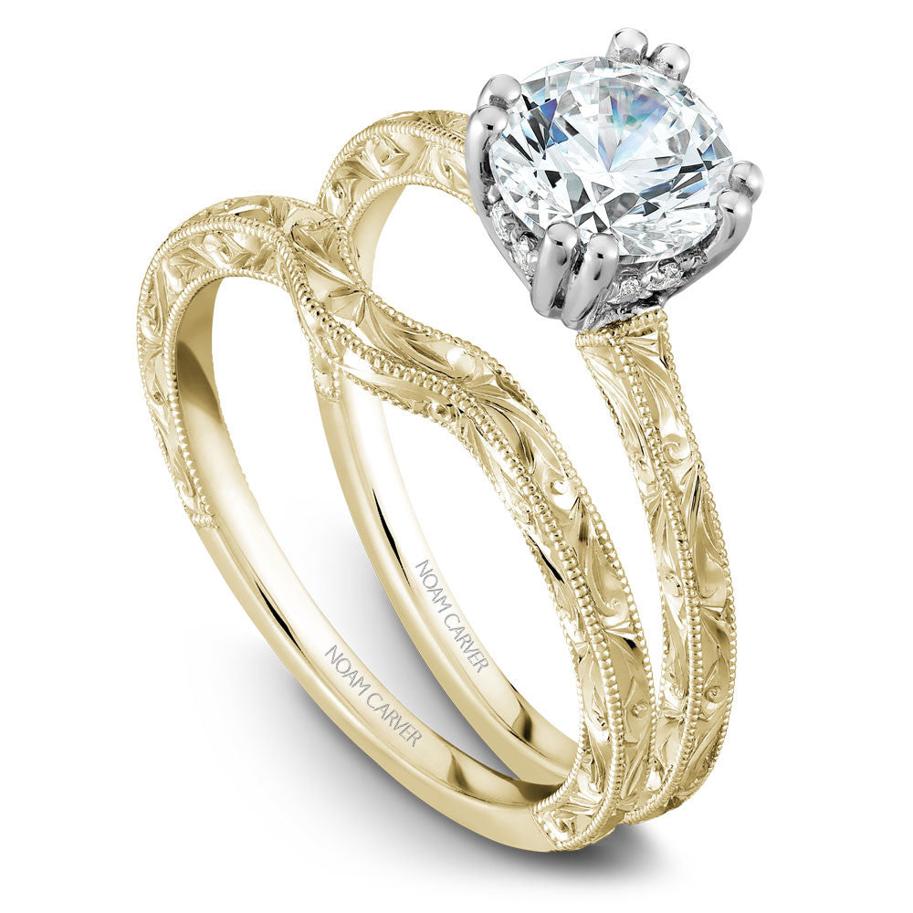 Noam Carver Hand Engraved Solitaire Engagament Ring with Diamond Peek-A-Boo Halo B004-02EA