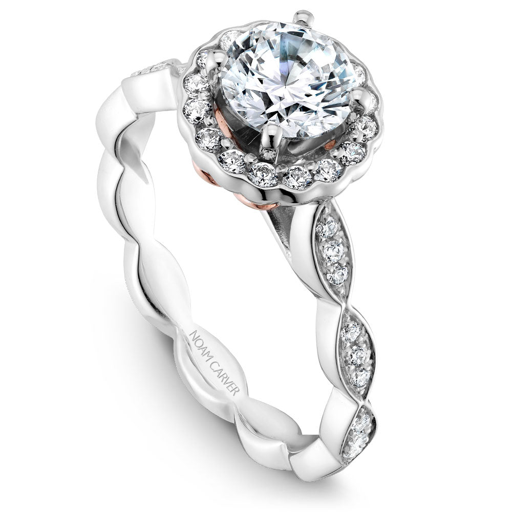 Noam Carver Scalloped Shoulder with Floral Halo Diamond Engagement Ring B085-01A