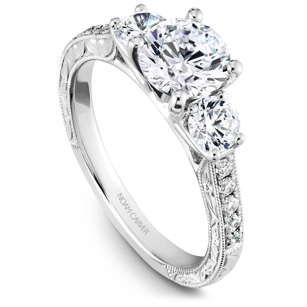 Noam Carver Hand Engraved Three Stone Diamond Engagement Ring B206-01A