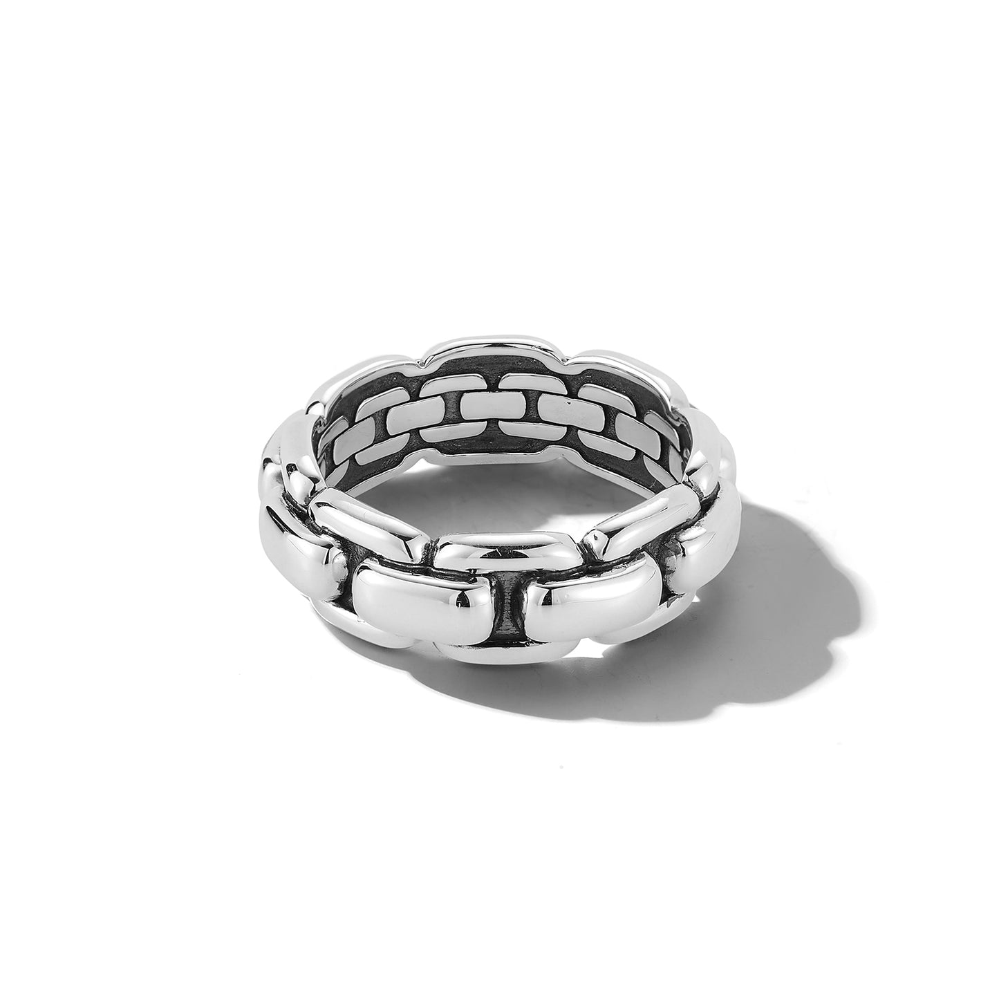 JAI Men's Sterling Silver Box Chain 8mm Band Ring