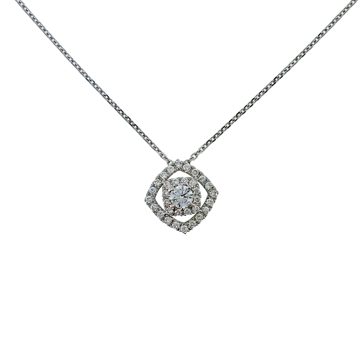14K White Gold Lab Grown Rhombus Halo Pendant