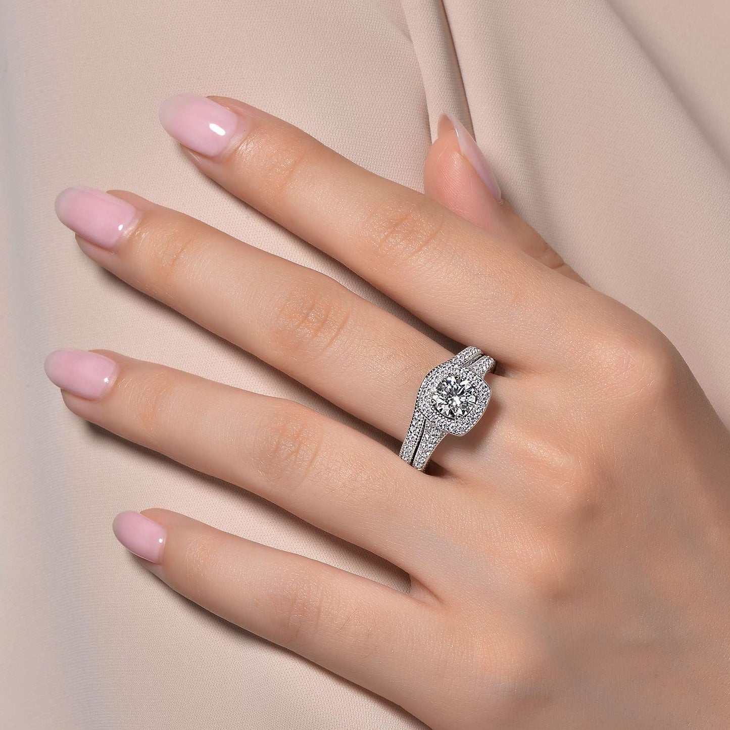 Cushion-Cut Halo Wedding Set