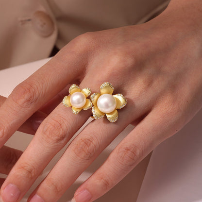 Cultured Freshwater Pearl Flower Open Ring