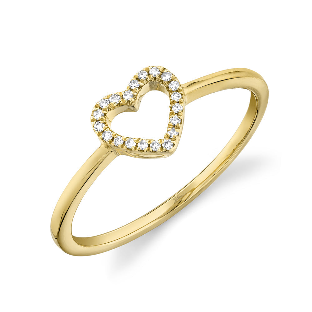 14K Yellow Gold Open Heart Diamond Ring