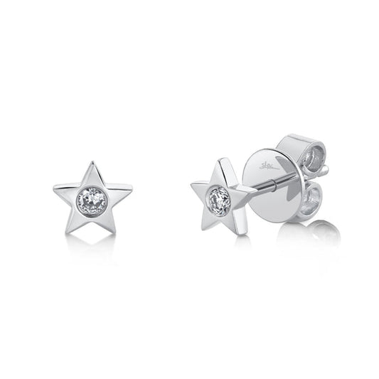 14K White Gold Diamond Star Stud Earrings