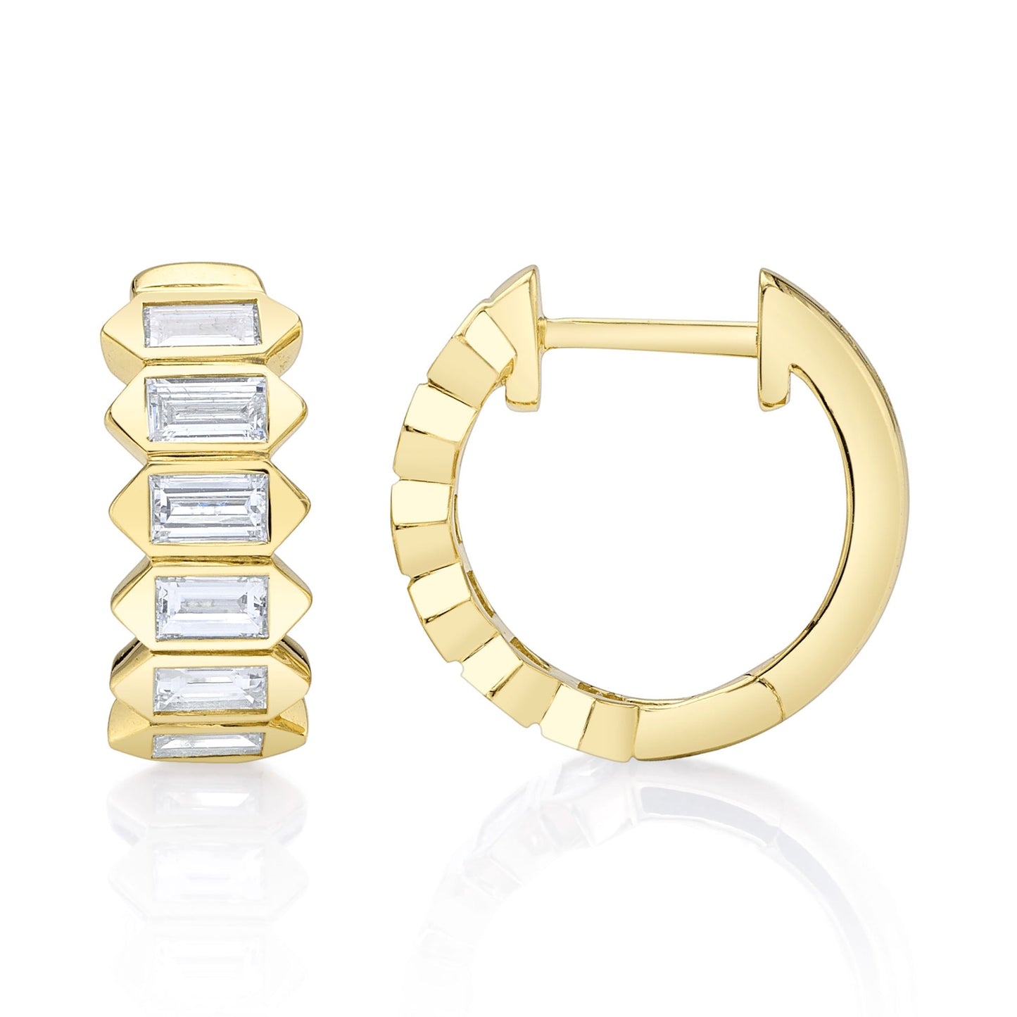 0.65CT 14K Y/G DIAMOND BAGUETTE BEZEL HUGGIE EARRING
