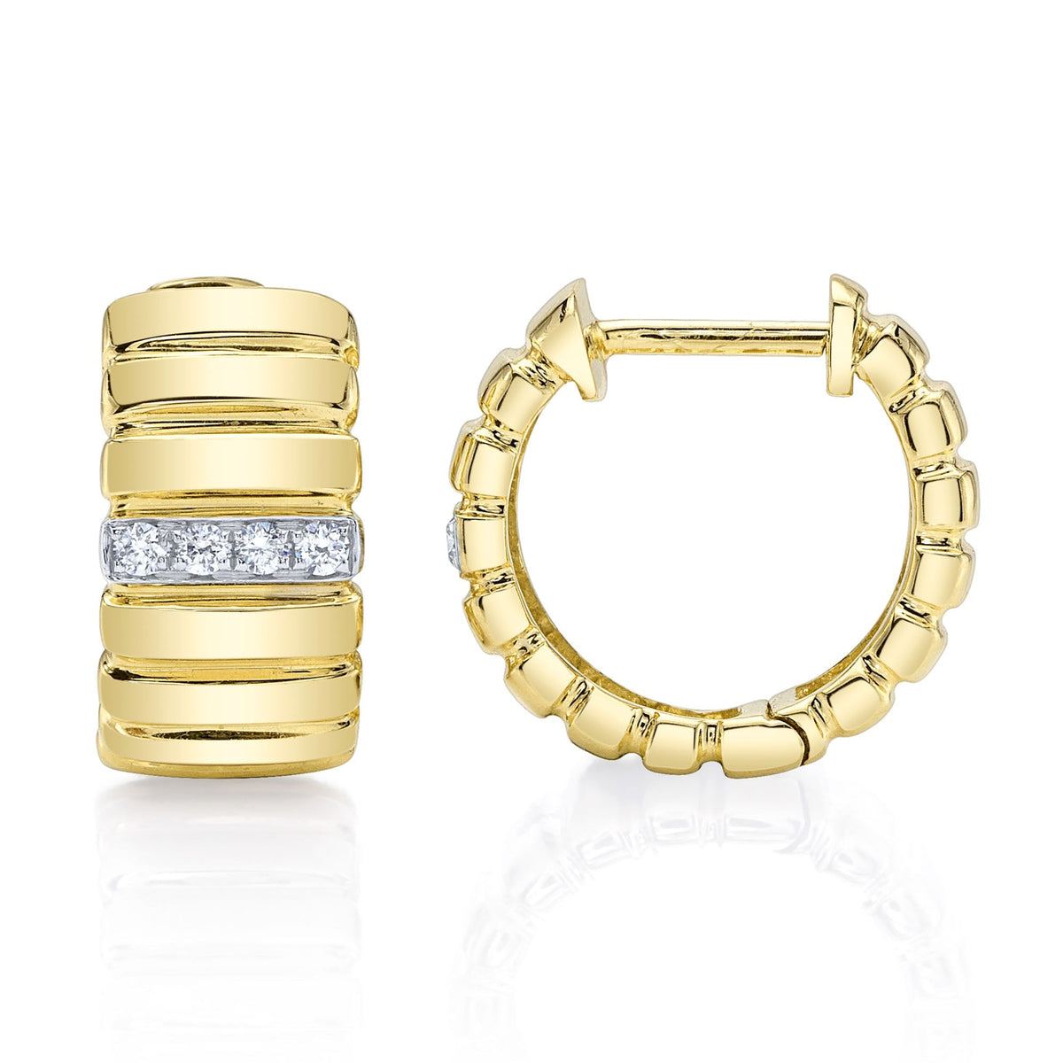 0.09CT 14K Y/G DIAMOND RIBBED HUGGIE EARRING
