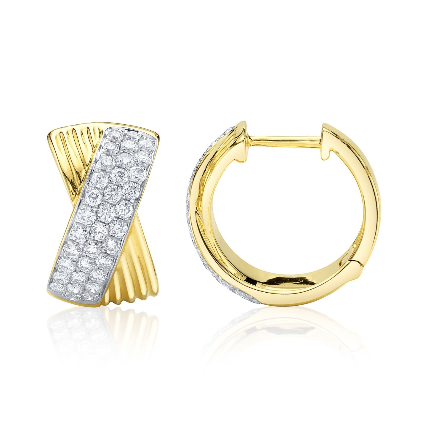 0.80CT 14K Y/G DIAMOND PAVE RIBBED HOOP EARRING