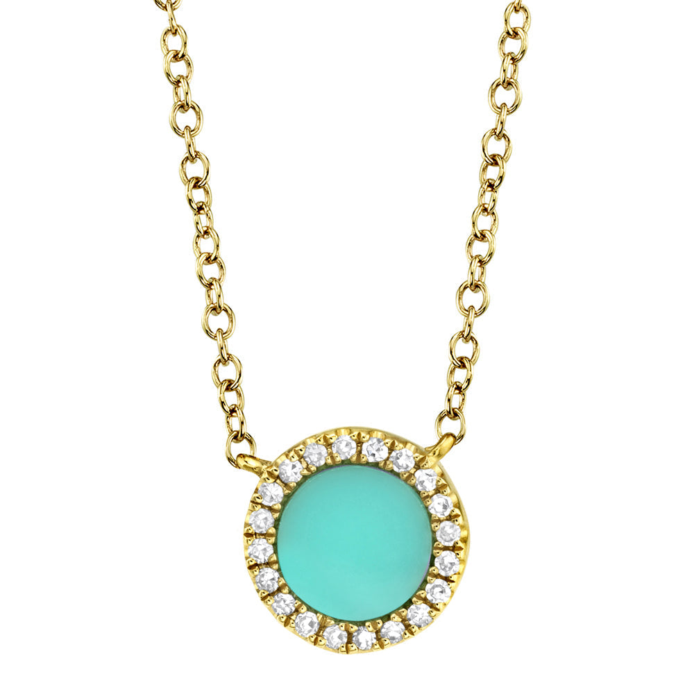 0.04CT DIAMOND & 0.33CT COMPOSITE TURQUOISE 14K Y/G NECKLACE