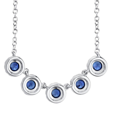 14K White Gold Diamond and Blue Sapphire Halo Necklace