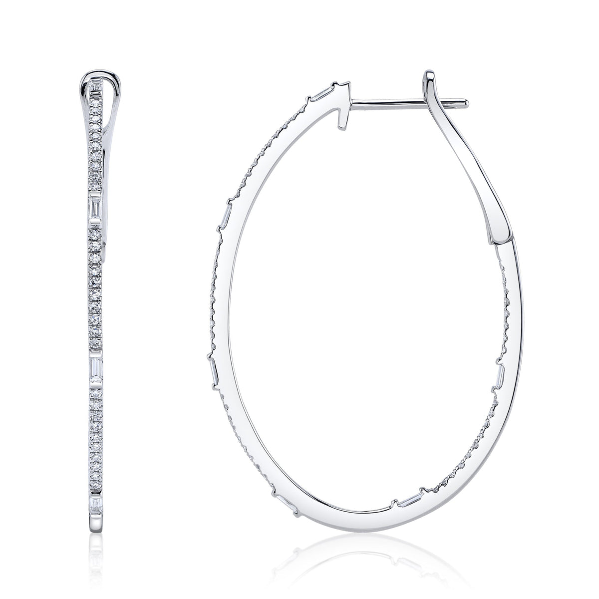 0.44CT 14K W/G DIAMOND BAGUETTE OVAL HOOP EARRING