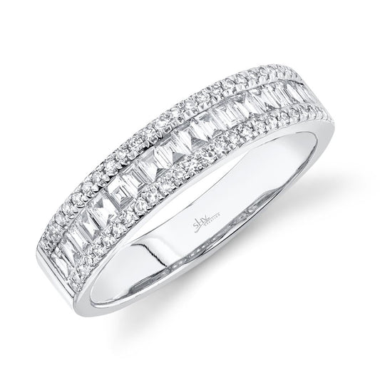14K White Gold Diamond and Baguette Band