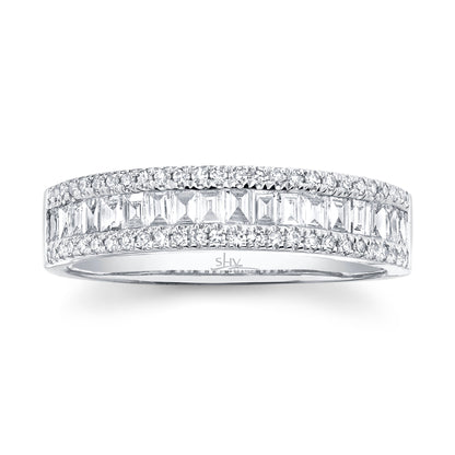 14K White Gold Diamond and Baguette Band