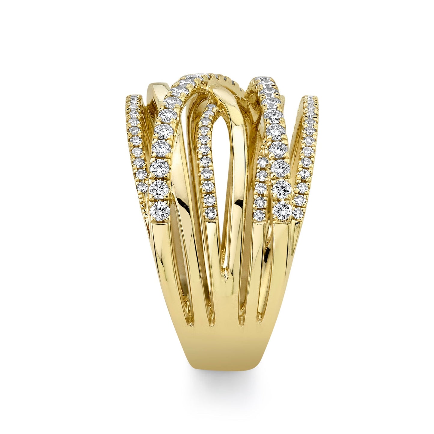 14K Yellow Gold Pave Diamond Crossover Ring