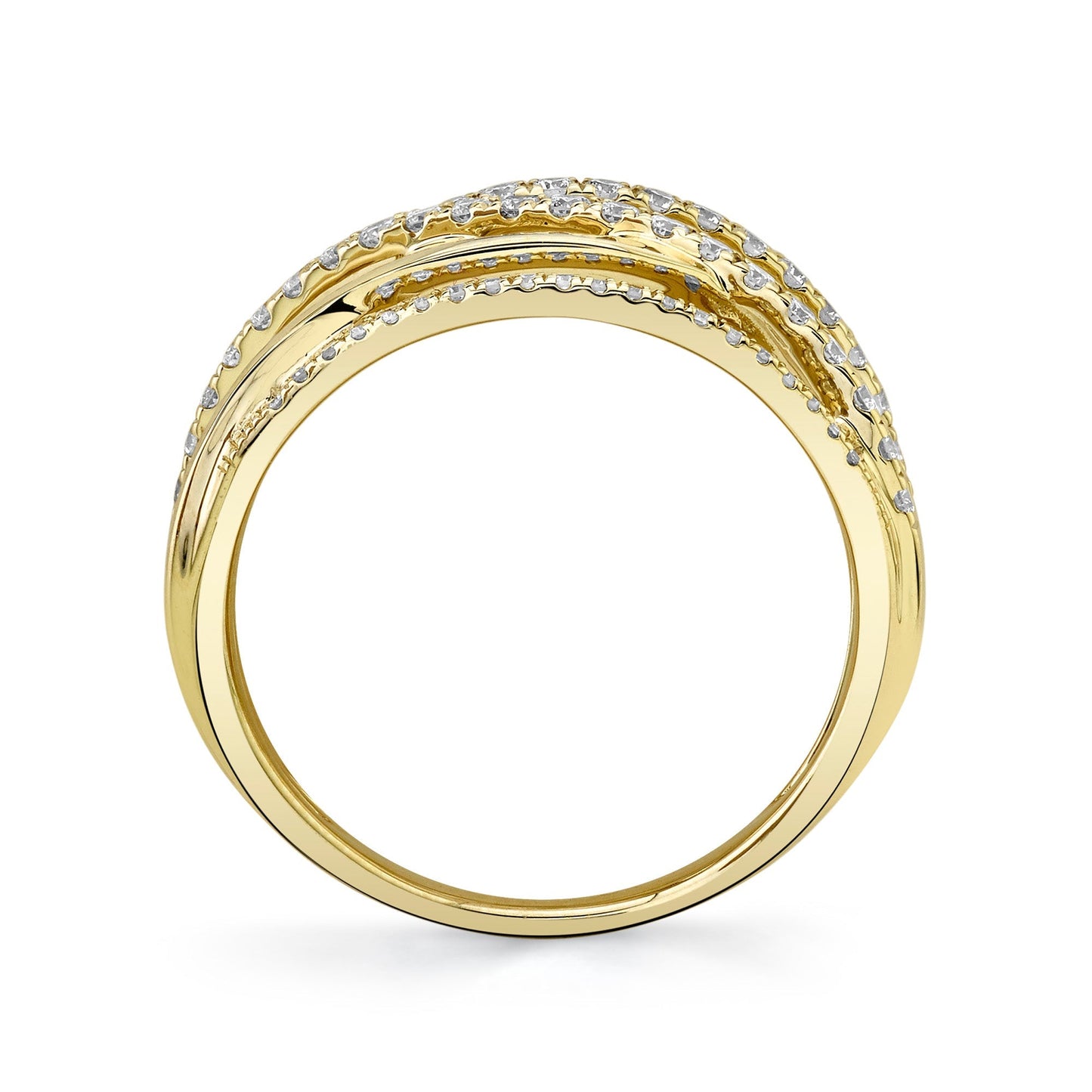 14K Yellow Gold Pave Diamond Crossover Ring