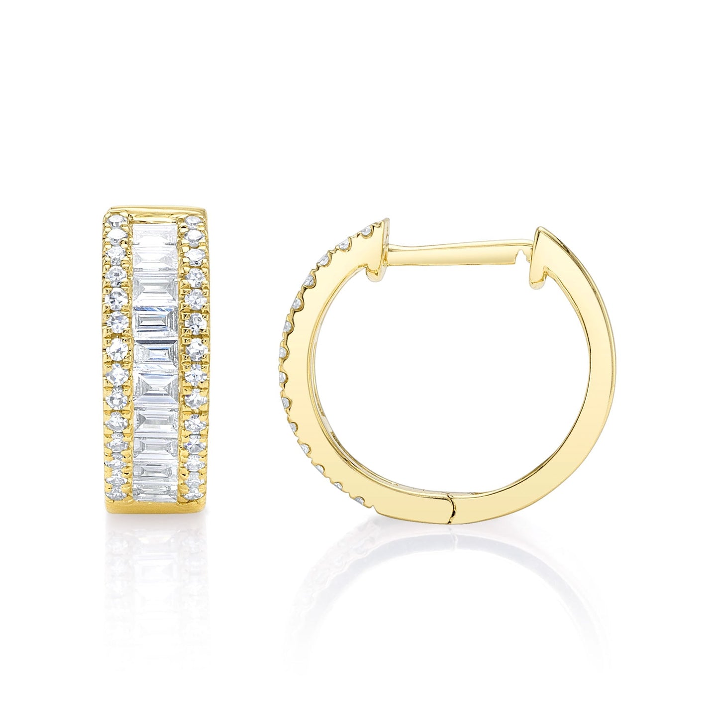 0.49CT 14K Y/G DIAMOND BAGUETTE HUGGIE EARRING