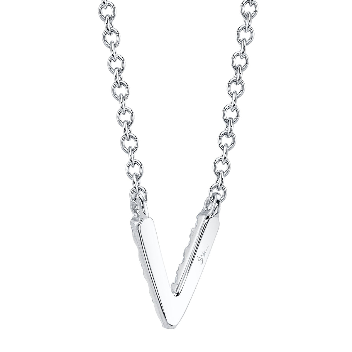 0.03CT 14K W/G DIAMOND NECKLACE - INITIAL V