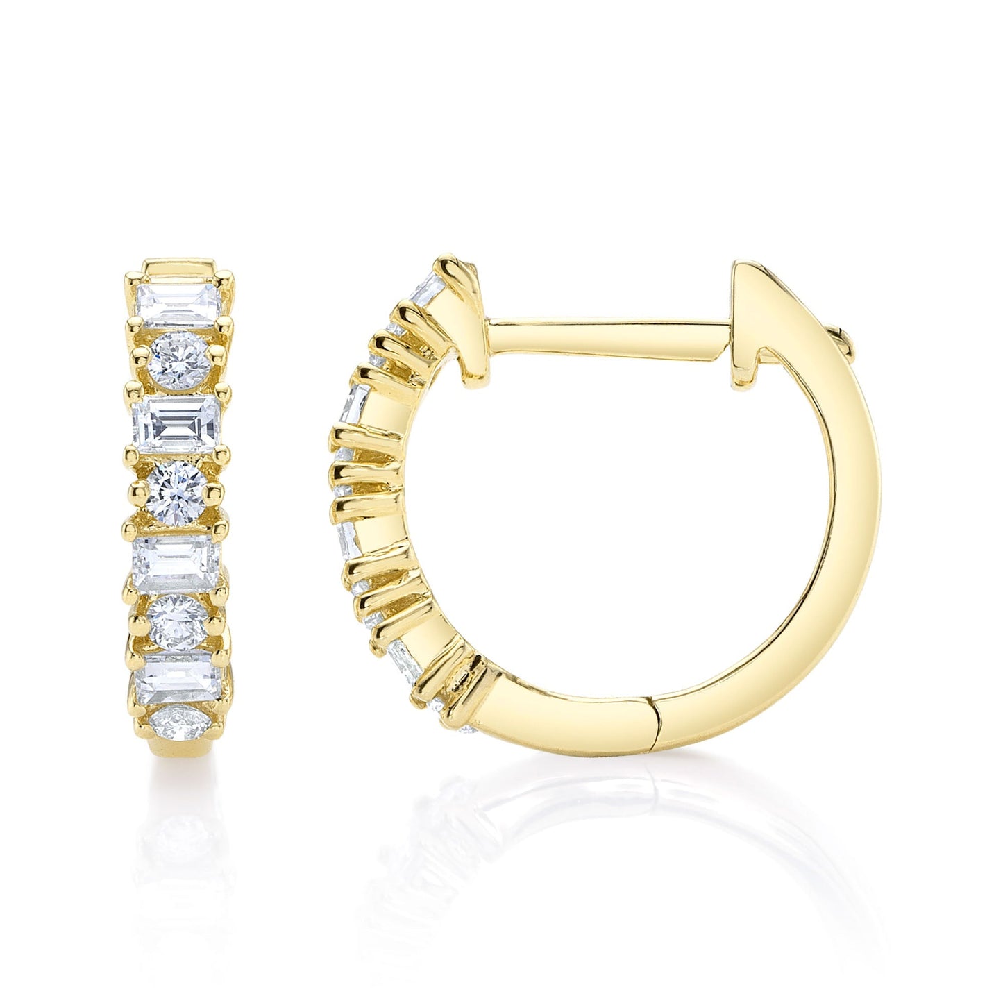 0.42CT 14K Y/G DIAMOND BAGUETTE HUGGIE EARRING