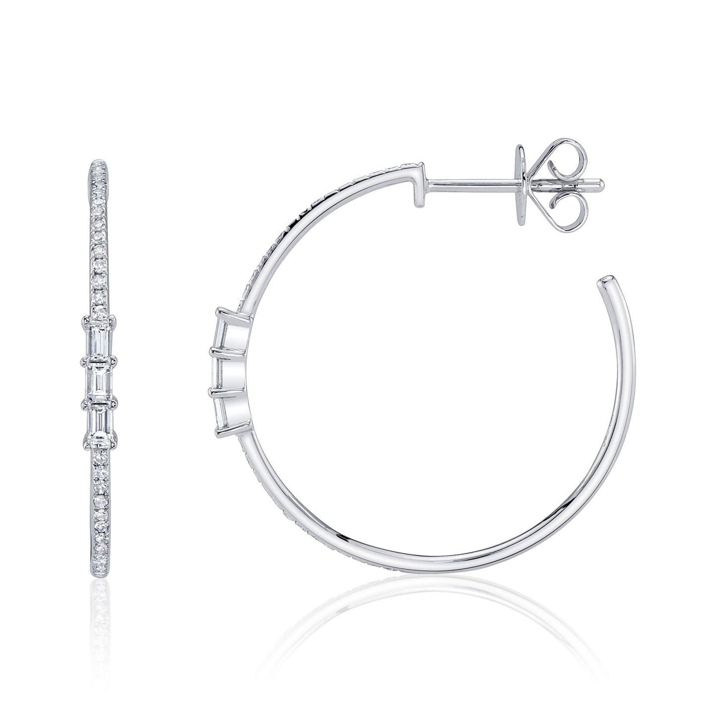0.39CT 14K W/G DIAMOND BAGUETTE HOOP EARRING
