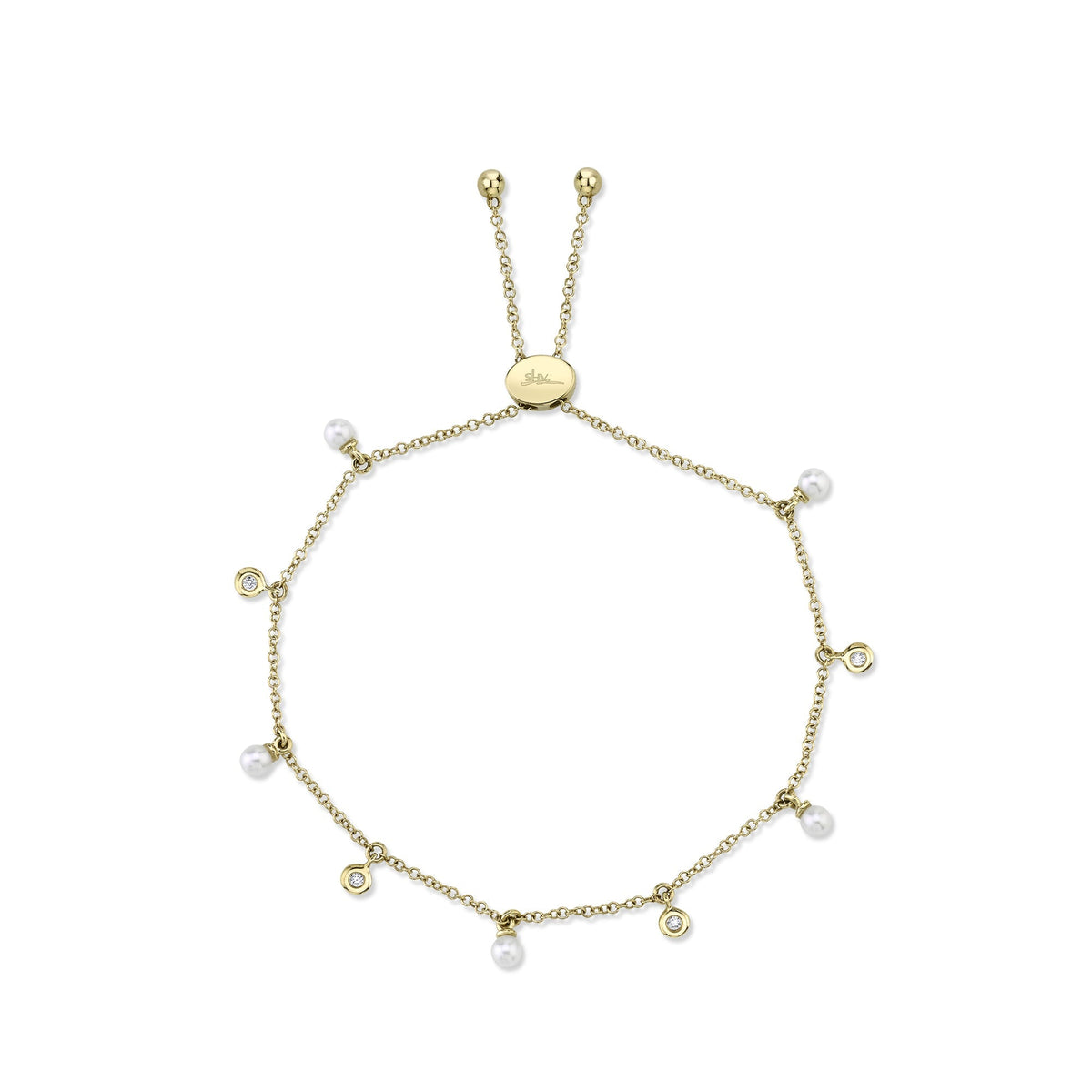 0.04CT 14K Y/G DIAMOND & CULTURED PEARL BOLO BRACELET