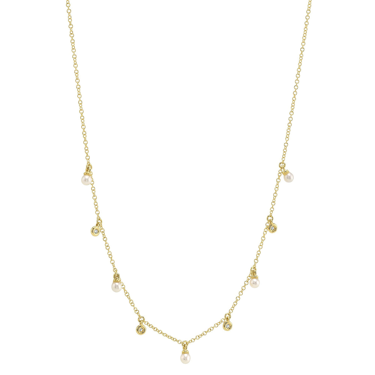 0.04CT 14K Y/G DIAMOND & CULTURED PEARL NECKLACE