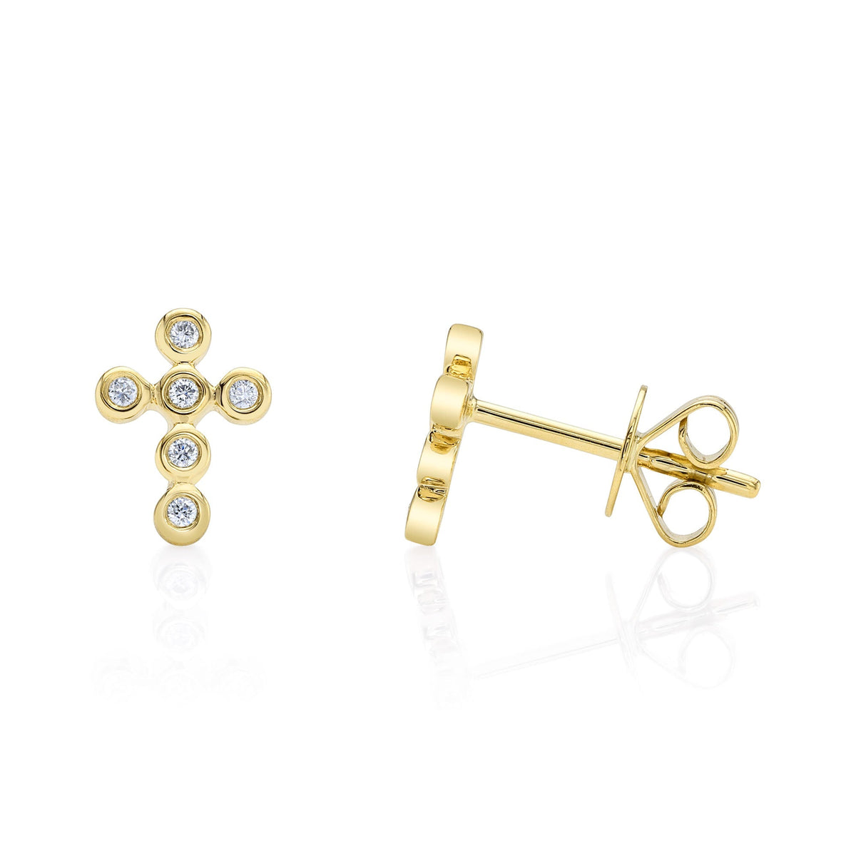 0.07CT 14K Y/G DIAMOND BEZEL CROSS STUD EARRING