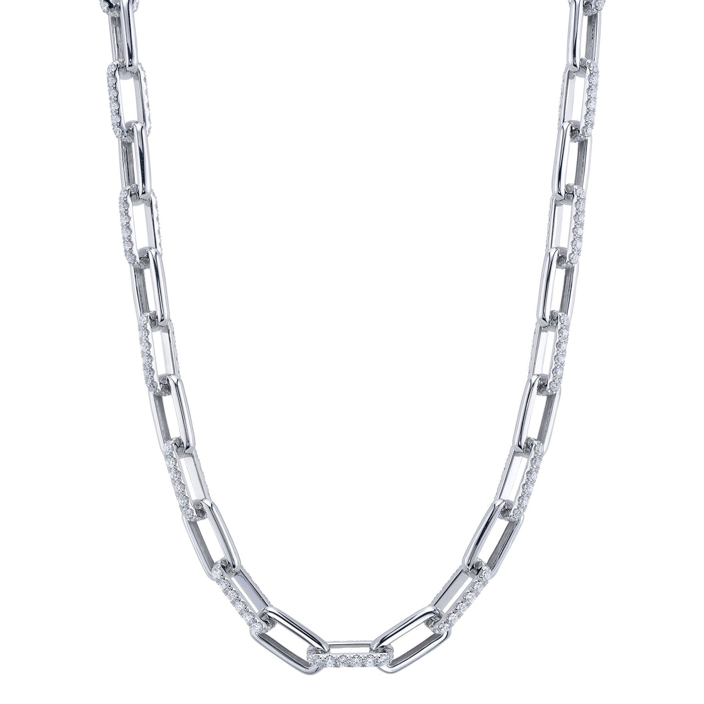 13.01CT 14K W/G DIAMOND PAVE PAPER CLIP LINK NECKLACE