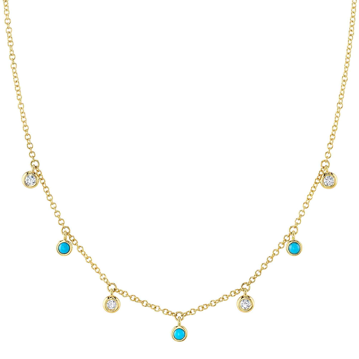 0.11CT DIAMOND & 0.11CT COMPOSITE TURQUOISE 14K Y/G NECKLACE