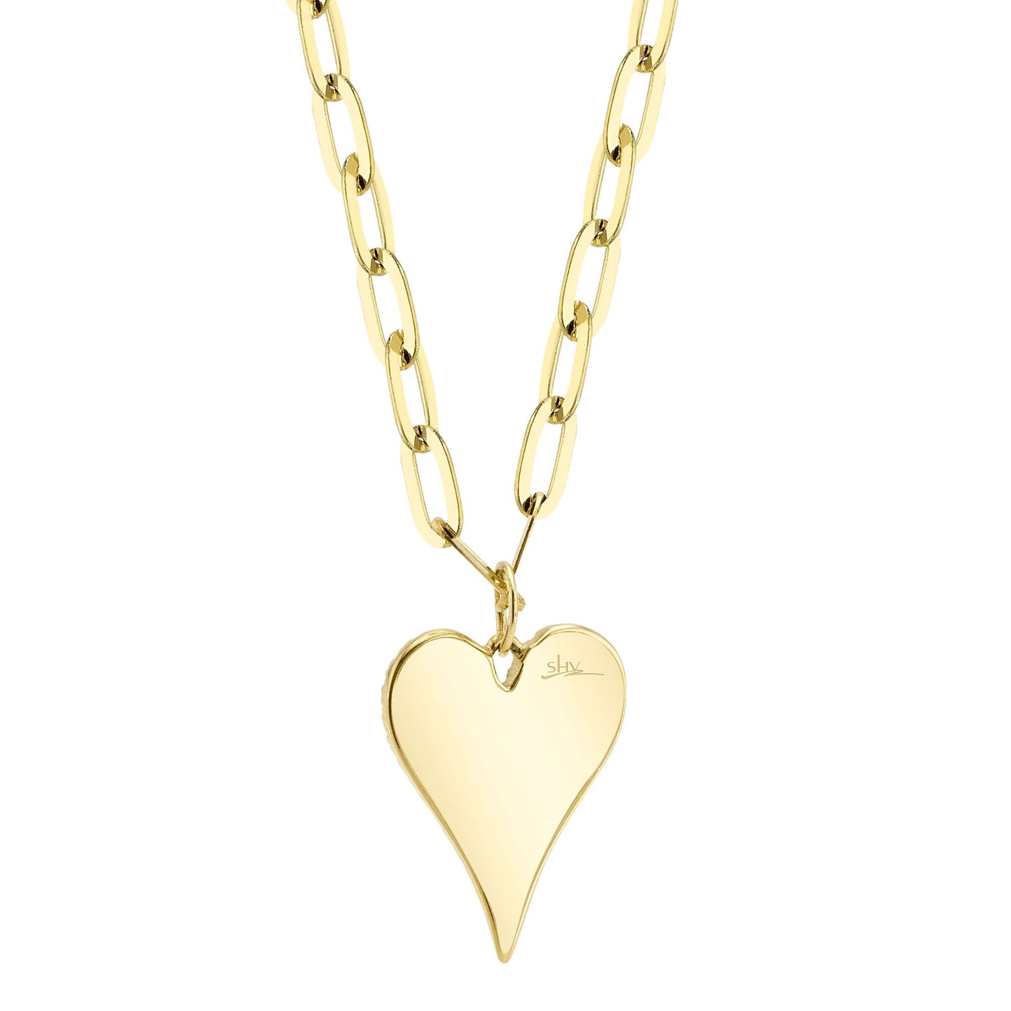 0.21CT 14K Y/G DIAMOND PAVE HEART PAPER CLIP LINK NECKLACE