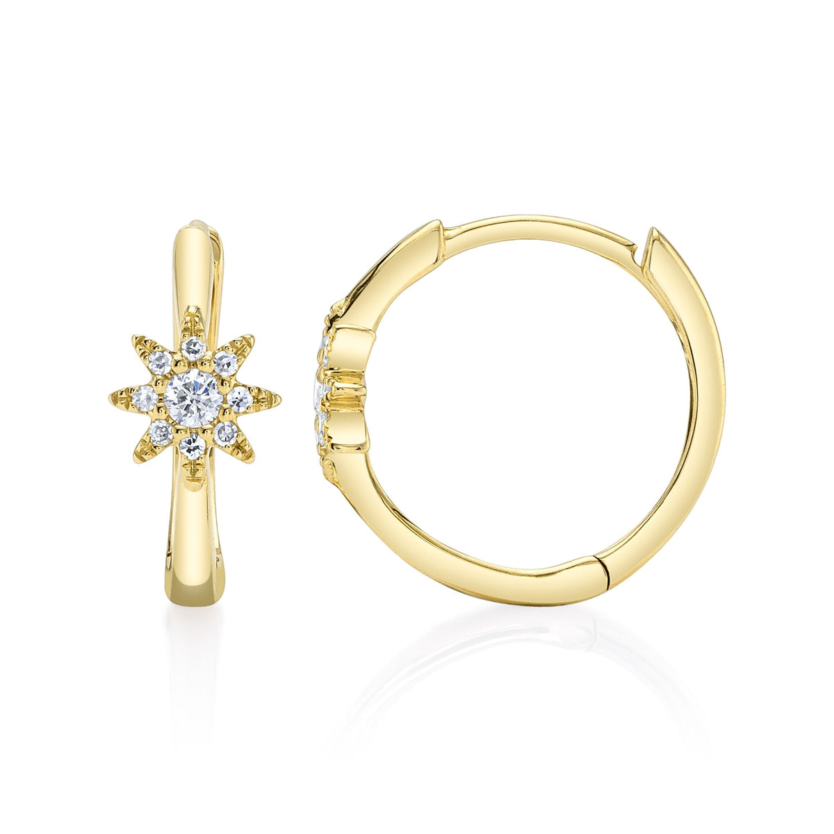 0.10CT 14K Y/G DIAMOND STARBURST HUGGIE EARRING