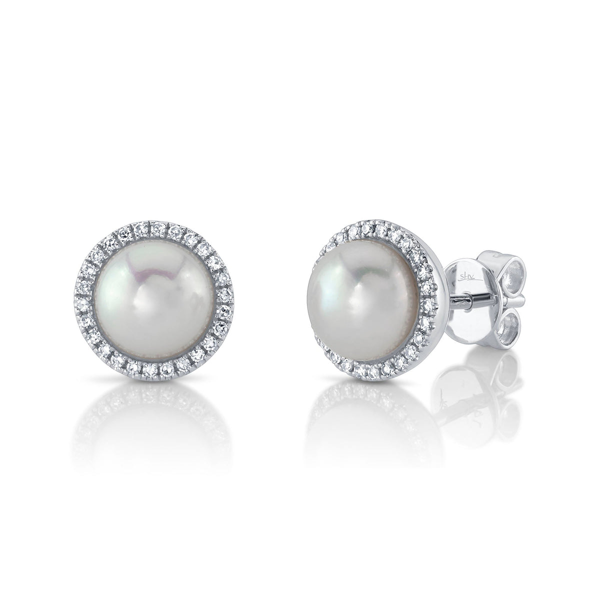 0.16CT 14K W/G DIAMOND & CULTURED PEARL STUD EARRING