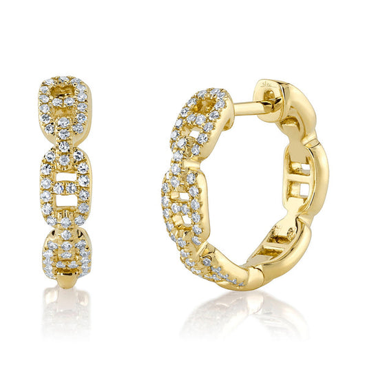 14K Yellow Gold Diamond Link Hoop Earrings