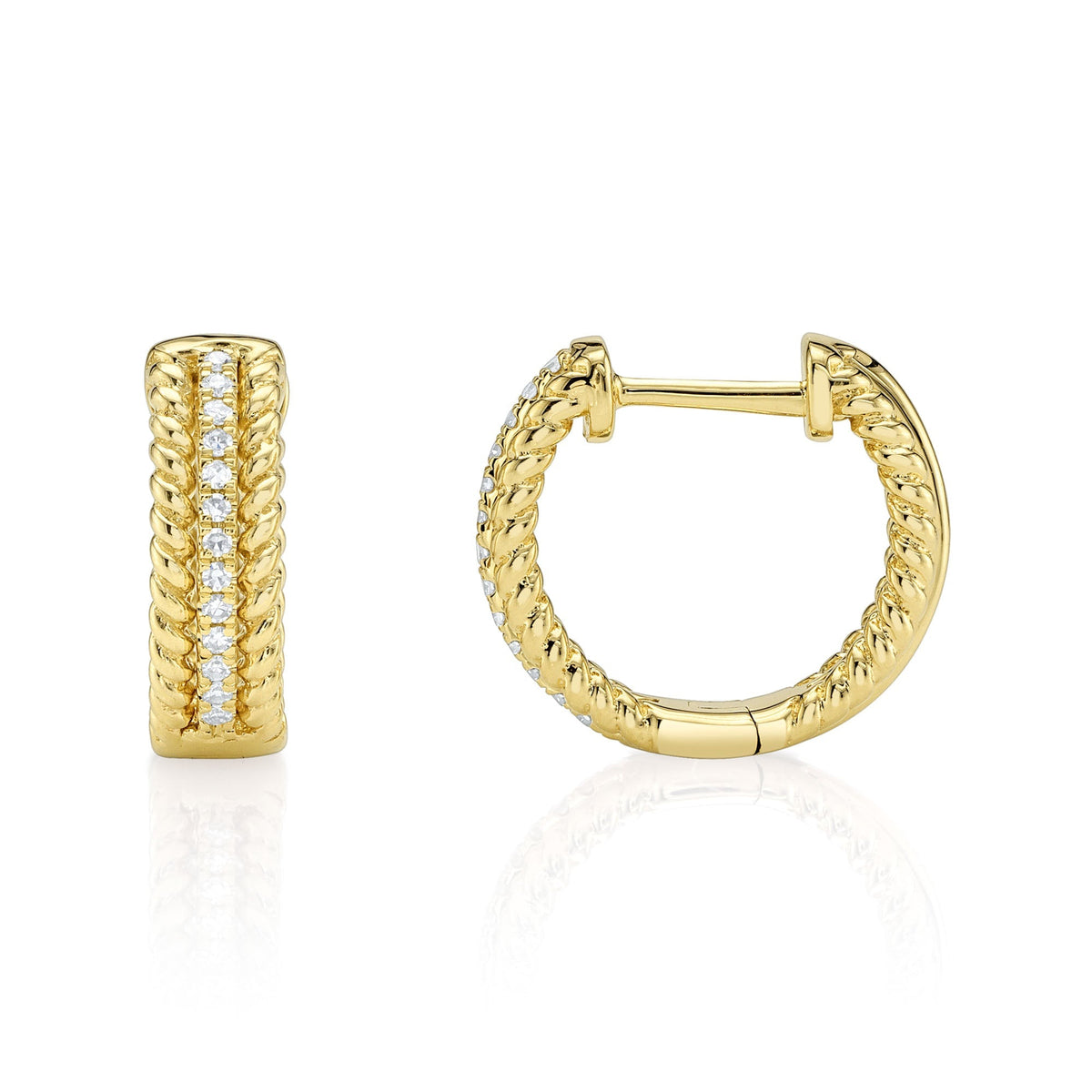 0.07CT 14K Y/G DIAMOND HUGGIE EARRING