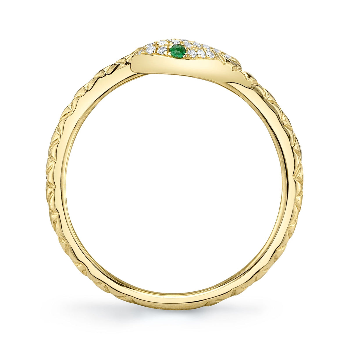 0.07CT DIAMOND & 0.02CT GREEN GARNET 14K Y/G SNAKE RING