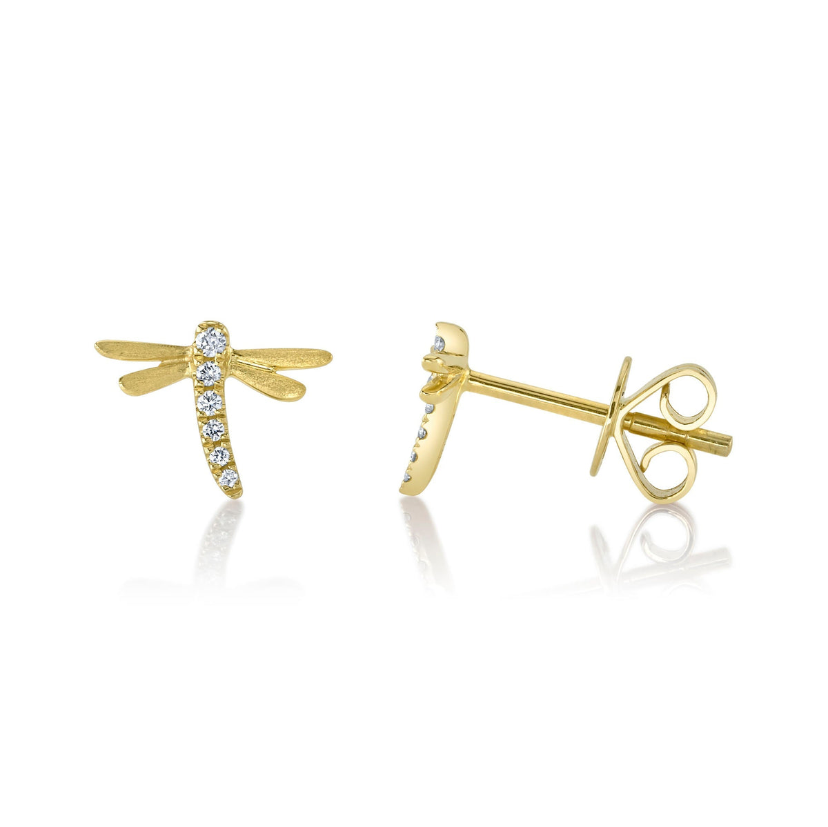 0.05CT 14K Y/G DIAMOND DRAGONFLY MATTE EARRING