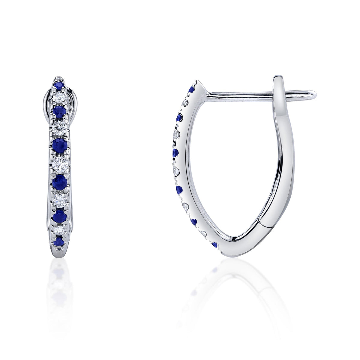 0.09CT DIAMOND & 0.14CT BLUE SAPPHIRE 14K W/G HOOP EARRING